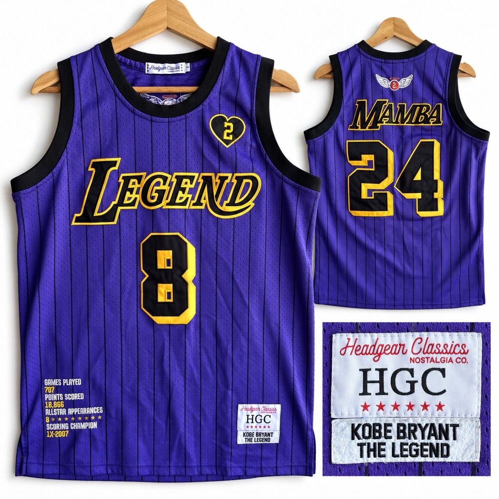 Headgear Classics Kobe Mamba #8 & #24 Pinstripe Black & Purple Jersey Small